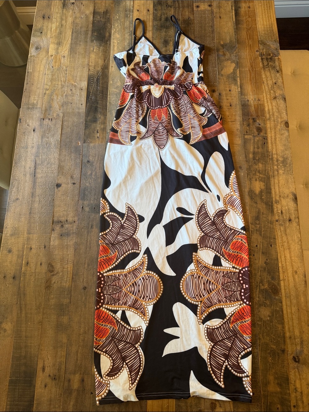 Boho Floral Slit Maxi Dress in Brown & Cream - Picture 2 of 2